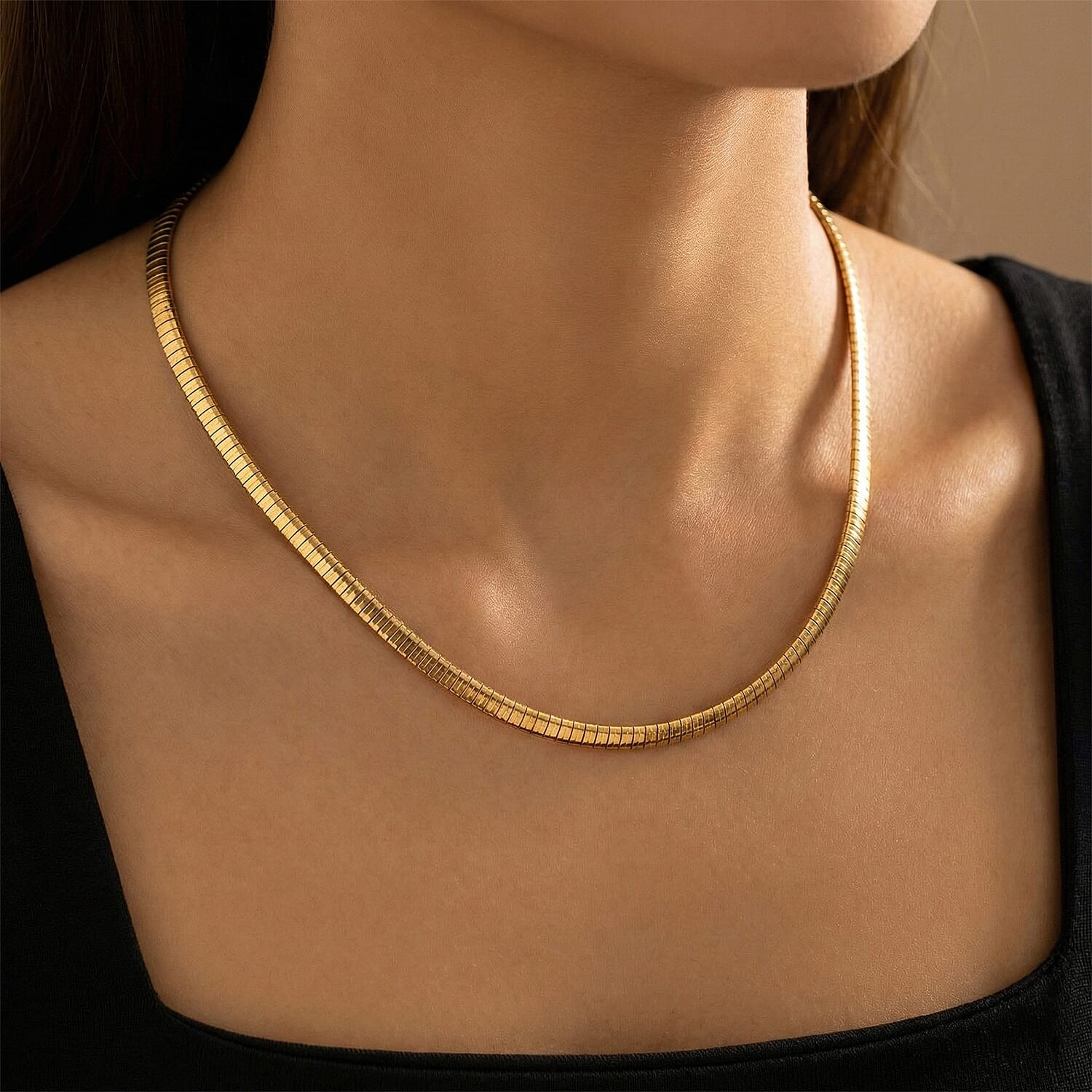 Omega Chain Necklace 17.5-19.5 Inches in ION Plated Yellow Gold Stainless Steel