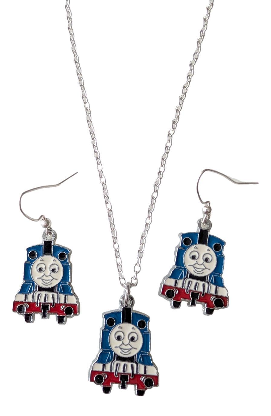 Thomas the Train 1″ Tall Silvertone Earring and Pendant Necklace Set