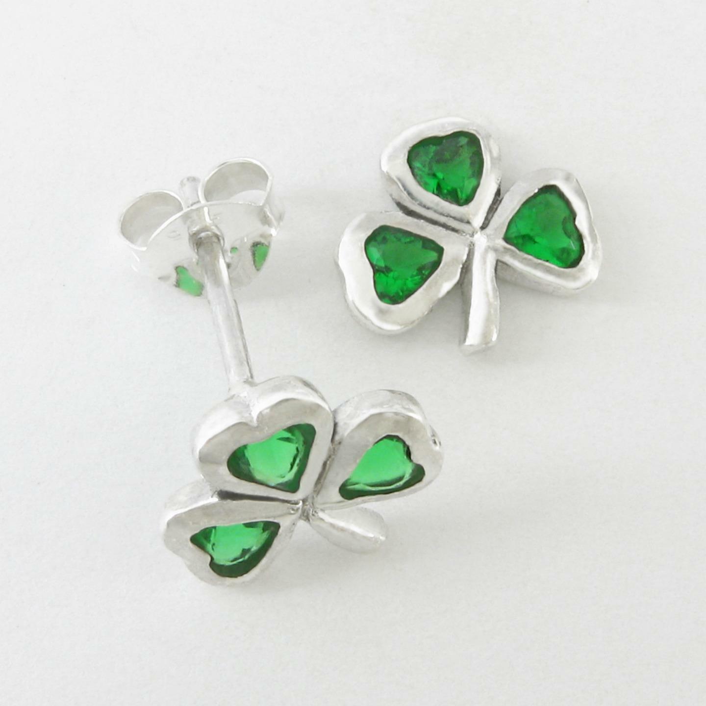 Emerald Shamrock Post Earrings in SOLID Sterling Silver – NEW!