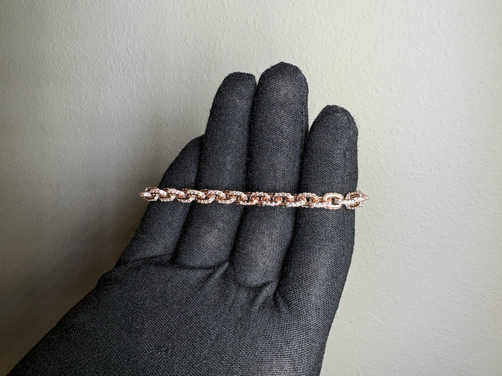 “Cuban Chain Link Bracelet” Rose Gold Plated Moissanite S925 7.5in 3mm