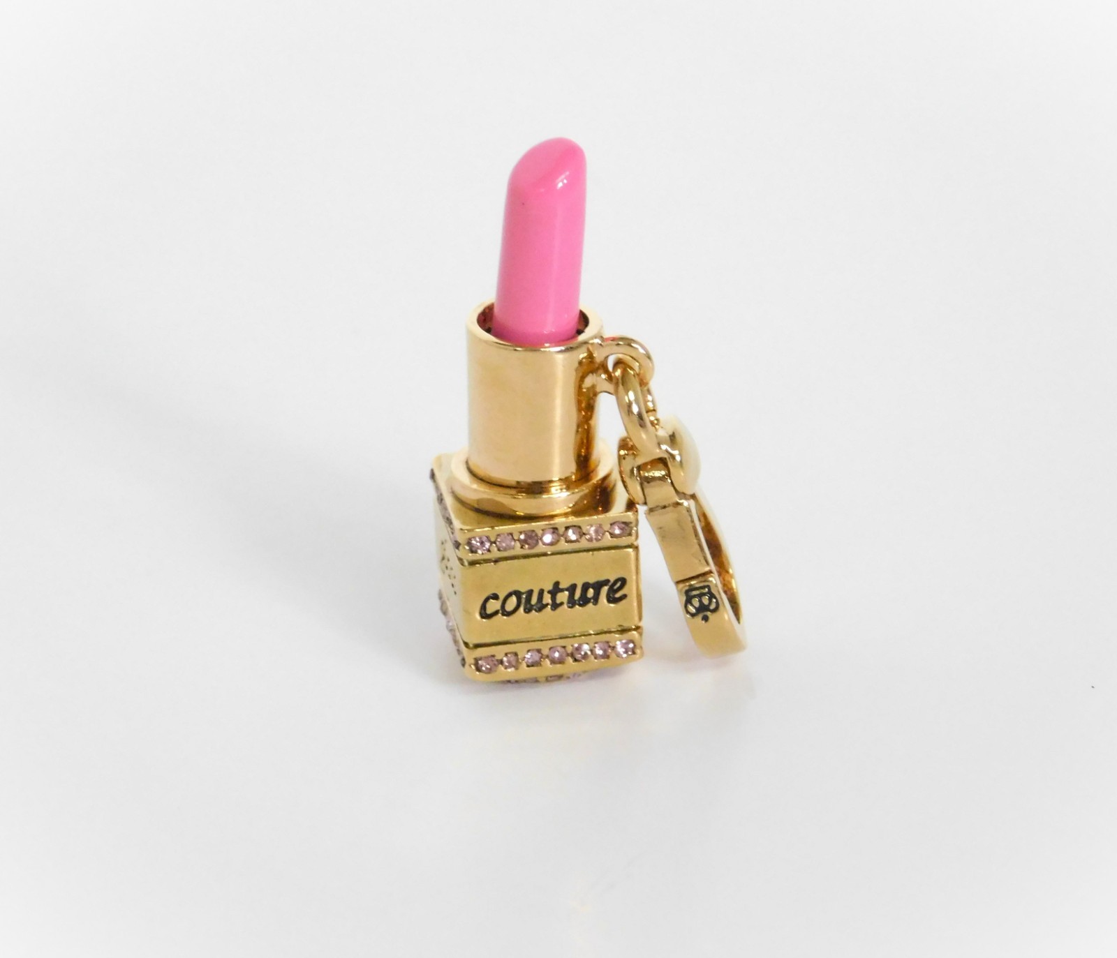 Juicy Couture 2006 Gold Plated Lipstick Charm Pink Crystals Accents YJRU0871