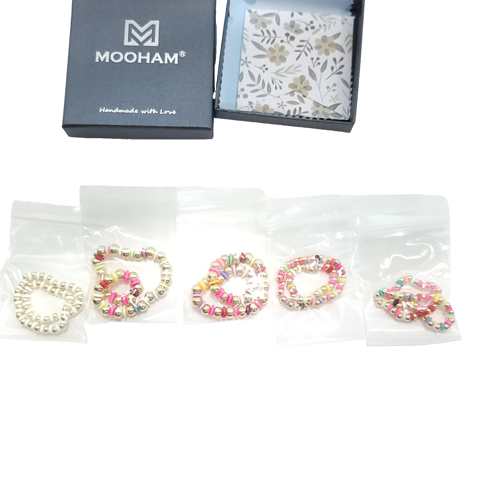 M MOOHAM Gold Beaded Bracelets 5PK Multi-Color
