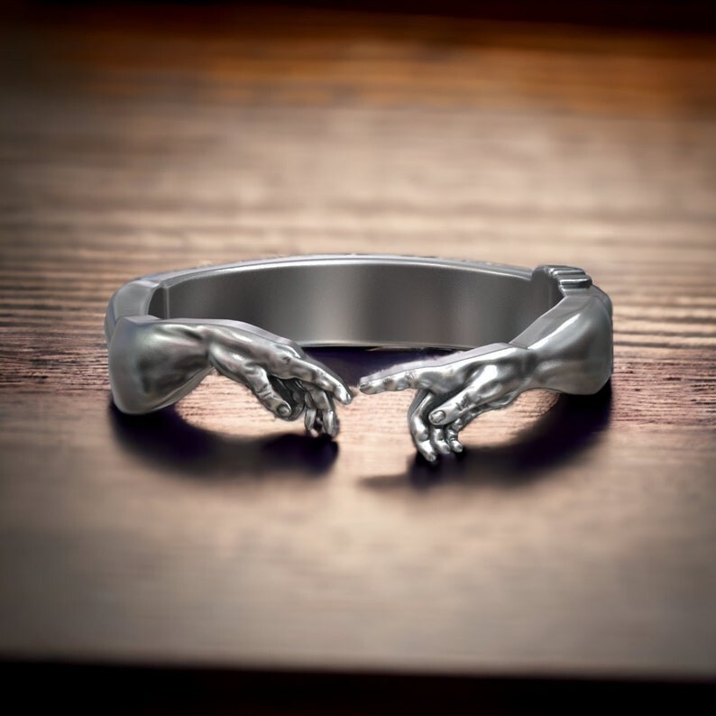 Hand Of God Adam Ring – 925 Sterling Silver – Genesis Creation – Adjustable