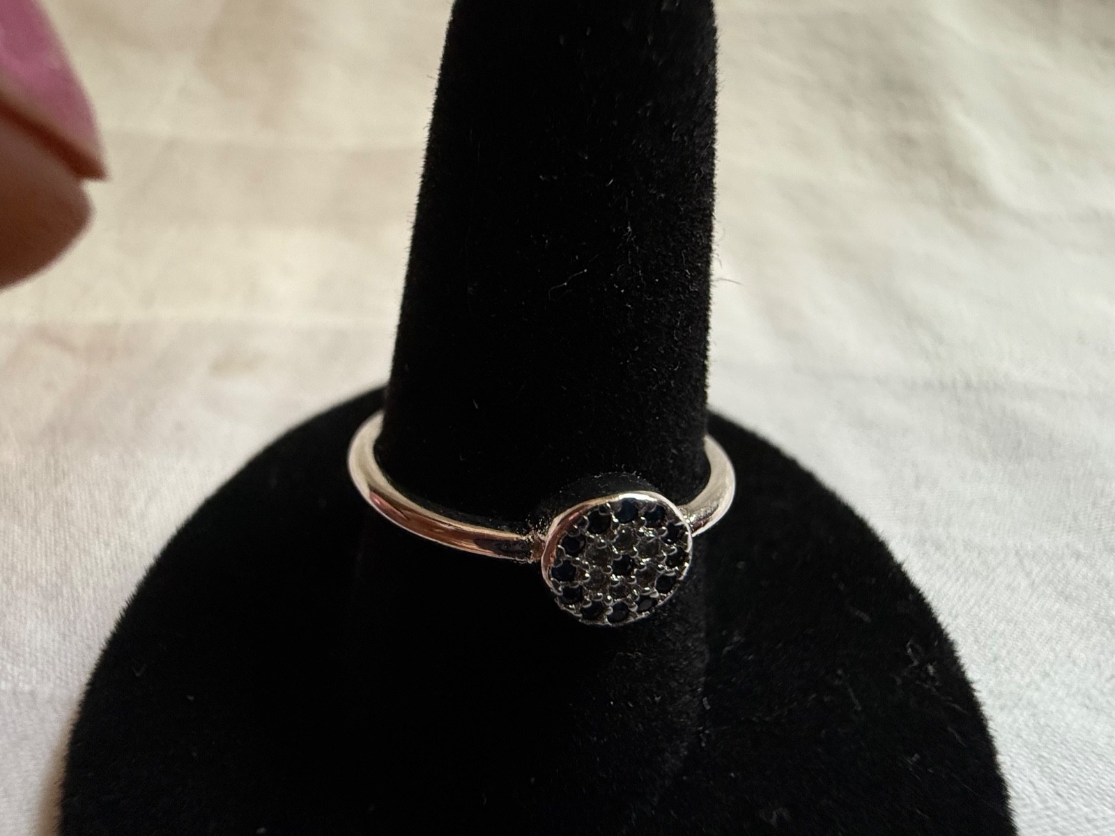 925 Sterling Silver Black & White CZ Pave Disc Adjustable Ring Modern Minimalist