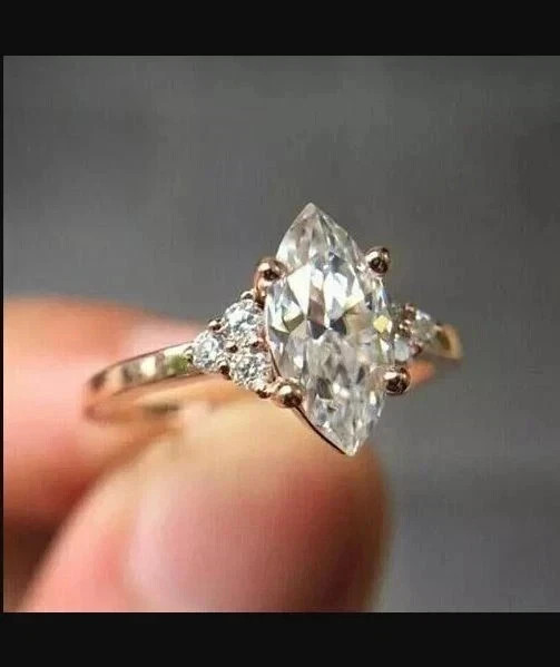 3 Ct Marquise Cut Simulated Diamond Engagement Band Ring 14k Yellow Gold Plated