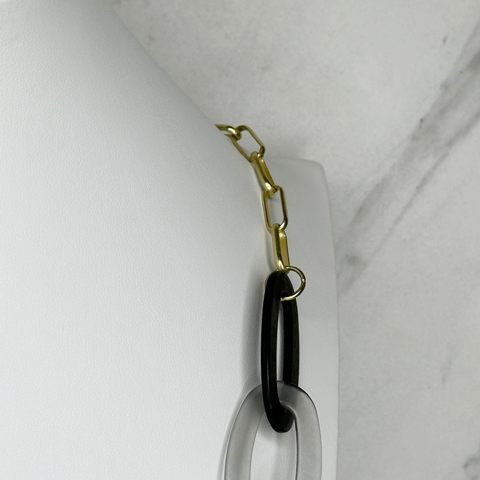 Chunky Plastic and Gold Tone Metal Chain Link Long Necklace