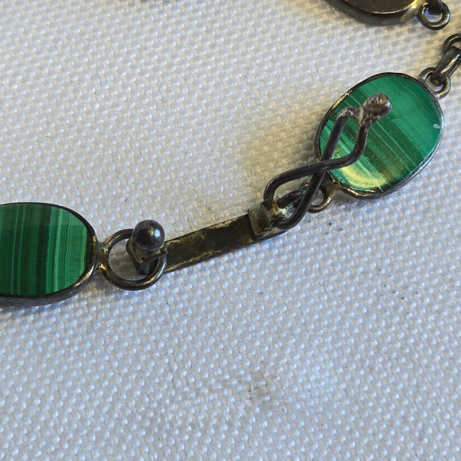 Sterling Silver Bracelet 7.4g Jewelry 7.5″ Malachite Look Unique Clasp *READ*