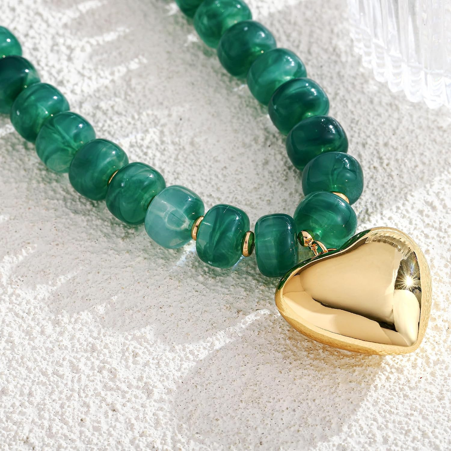 Chunky Heart Necklaces for Women Colorful Resin Beaded Choker Necklace Gold Puff