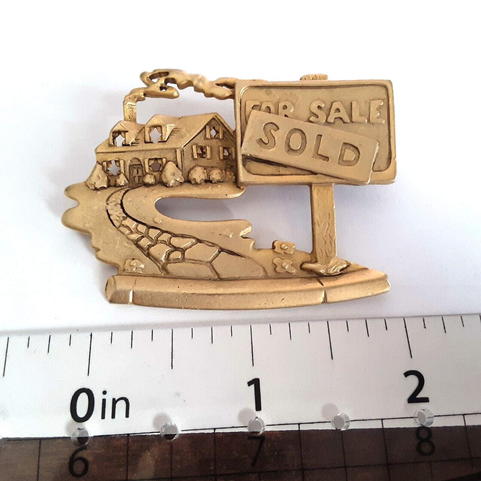 Vintage Realtor For Sale Sold Pin Brooch Gold Tone Real Estate Signed Great Gift