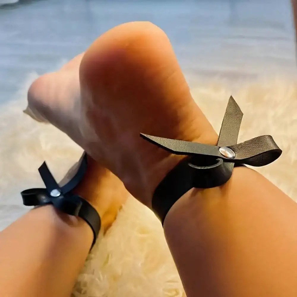1Pair Black Bow Anklet Women Faux Leather Ribbon Ankle Bracelet Minimalist Fashi