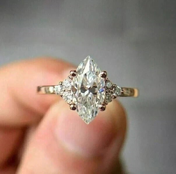 3 Ct Marquise Cut Simulated Diamond Engagement Band Ring 14k Yellow Gold Plated