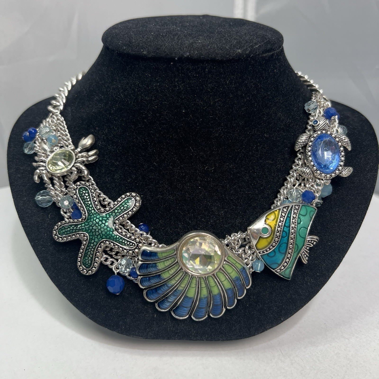 Beautiful Colorful Enamel Sea Life Starfish Clamshell Fish Turtle Crab Necklace