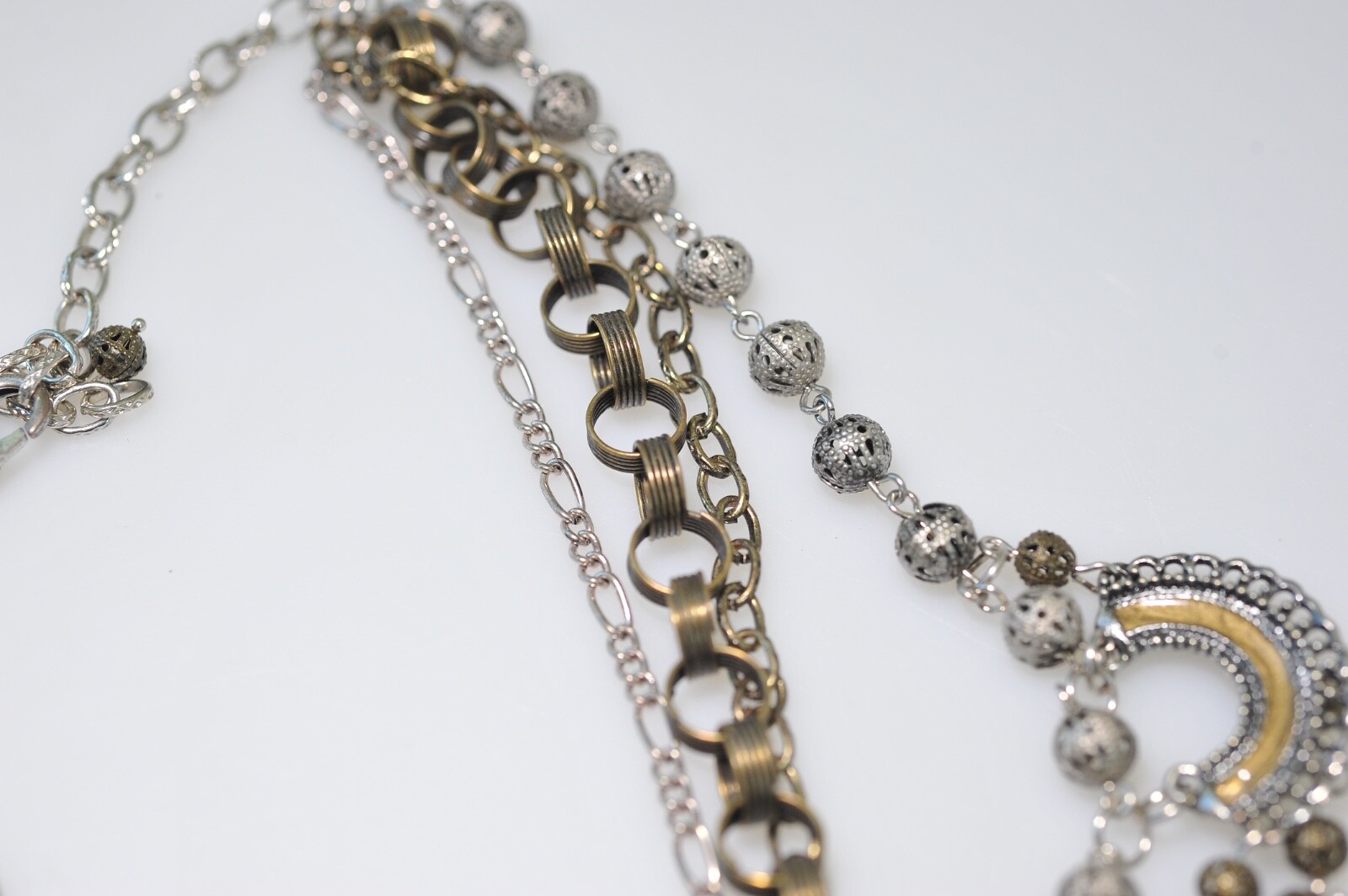 Treska Multi Chain Charm Necklace 2 tone layered statement boho 1 missing ball