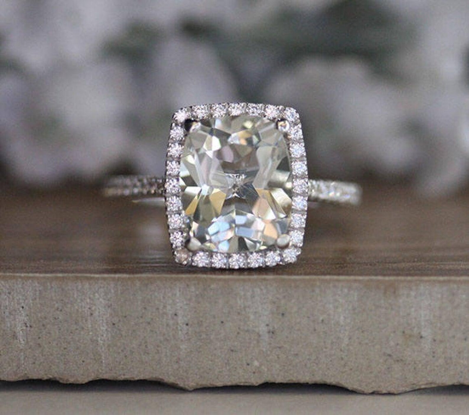 Elongated Cushion Cut Halo Moissanite Engagement Ring, Square Shape Wedding Ring