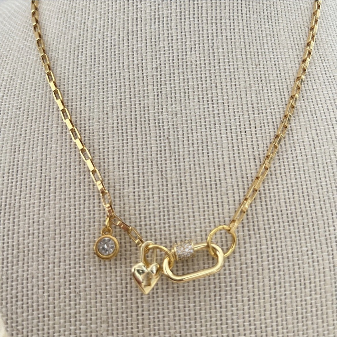 18K Gold Plated Locked Heart Carabiner Necklace Titanium Steal Womens Jewelry