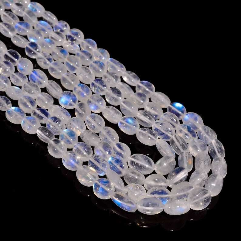 A++ 4 Layer Flashy Rainbow Moonstone Smooth Oval Gemstone Beaded Necklaces 19”