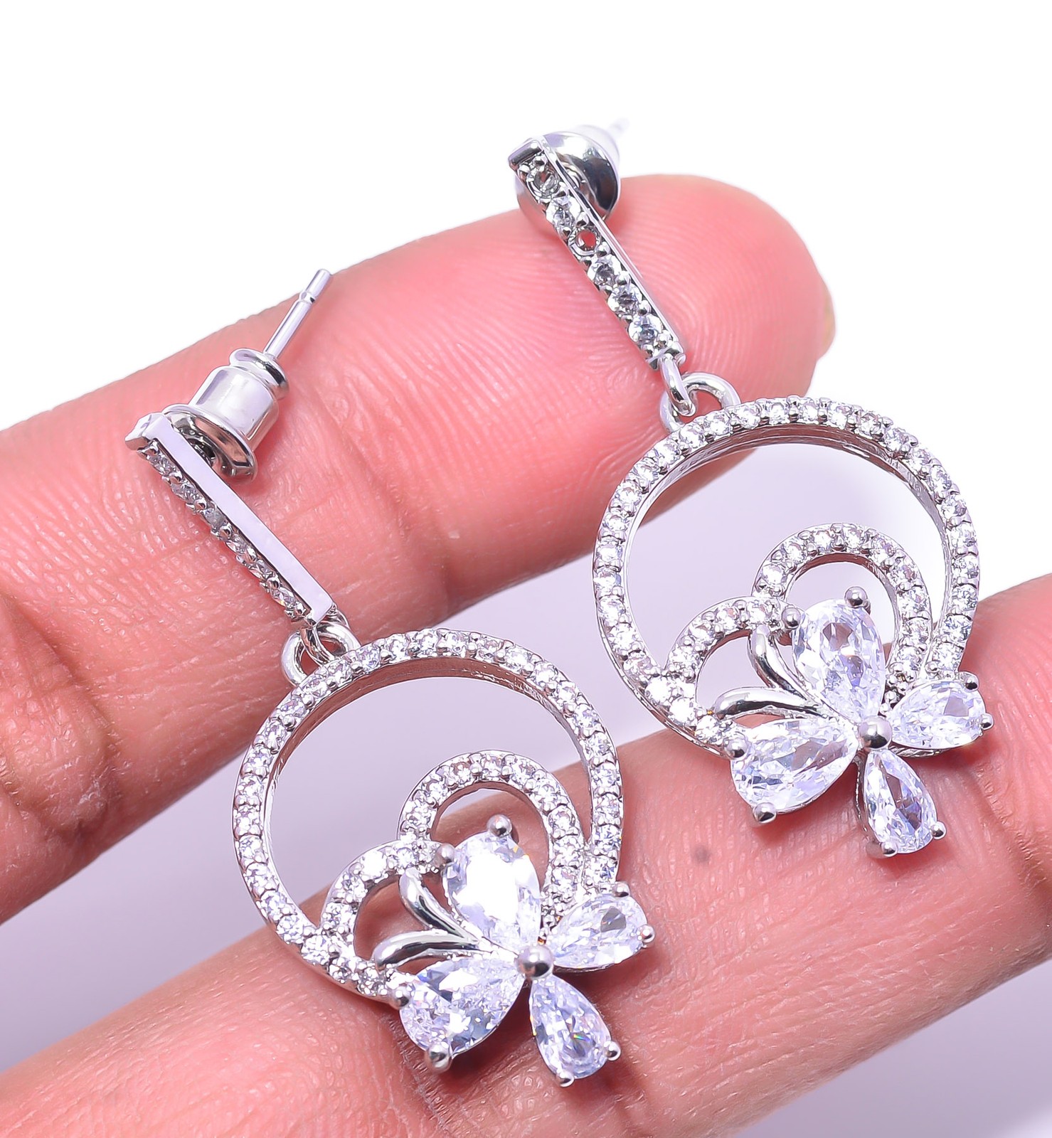 White Topaz & Cubic Zirconia 925 Sterling Silver Handmade Earring 1.56″ E25
