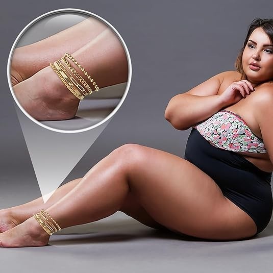 Extra Large Anklets for Women Large Ankle, 14K Real Gold Stack Anklets for Women