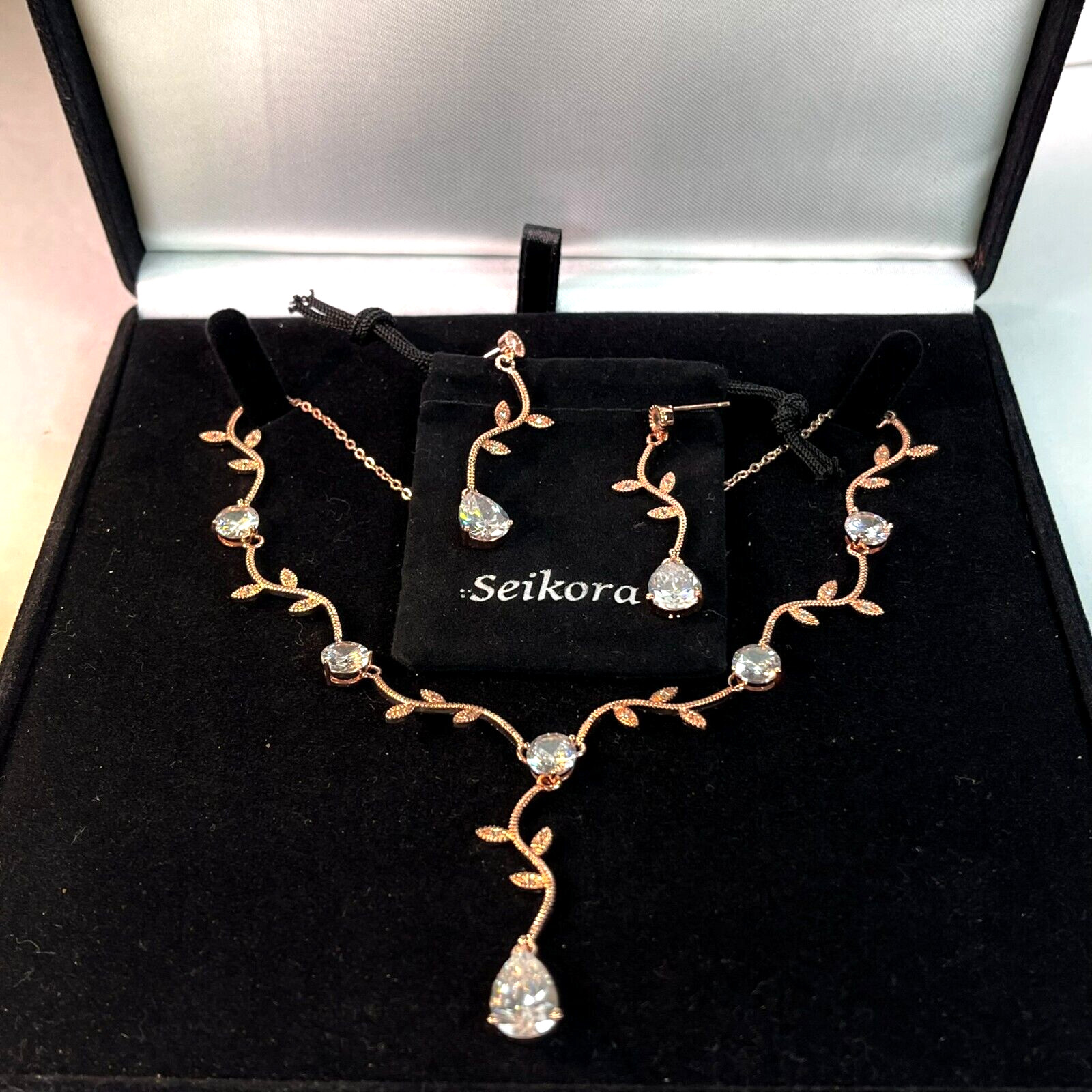 Jewelry Set Zirconia Rose Gold Art Party Formal Wedding Necklace Earrings