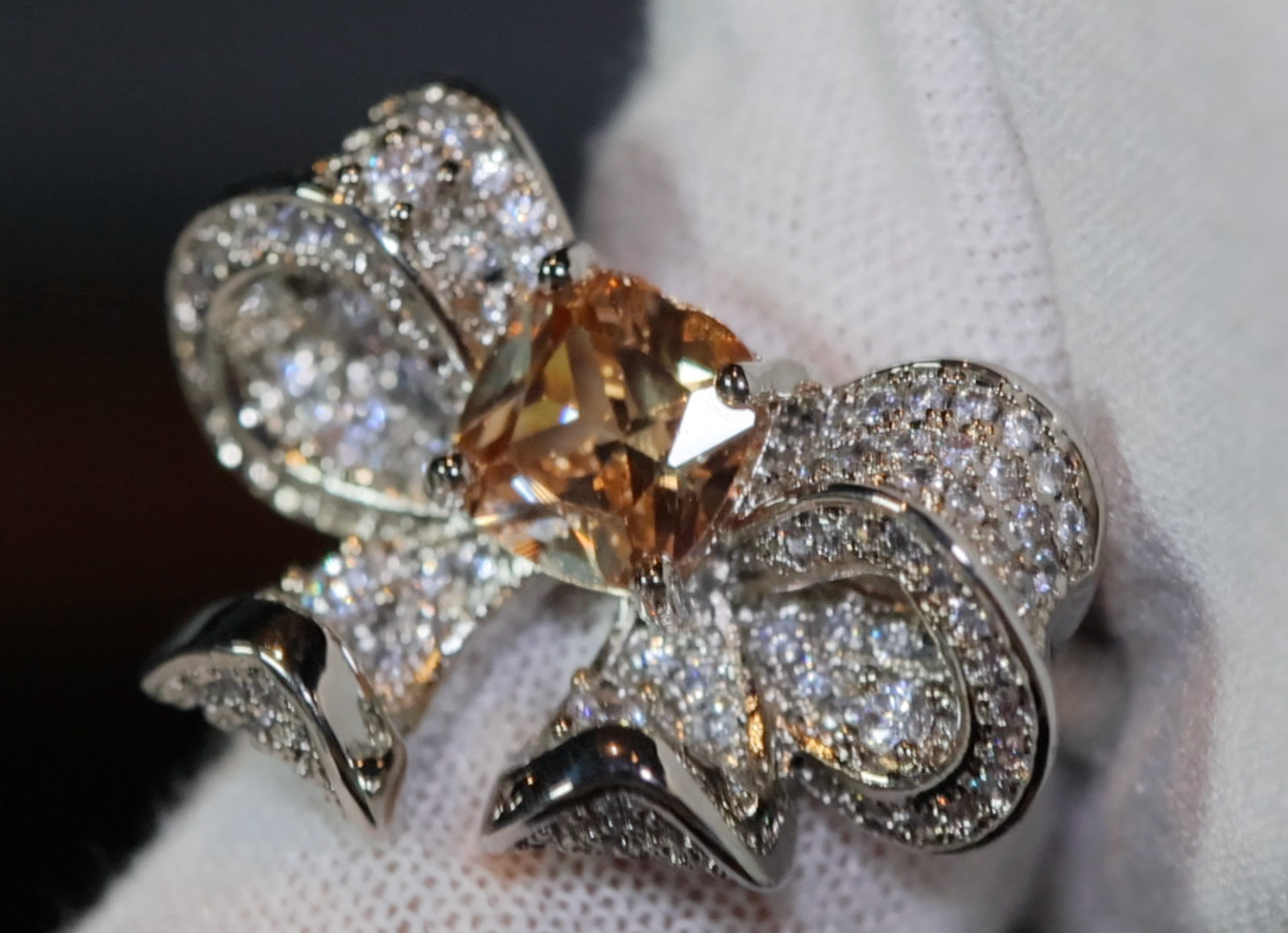 Yellow Diamond Ring, Yellow Simulated Diamond Ring, Yellow Diamond Ribbon Ring