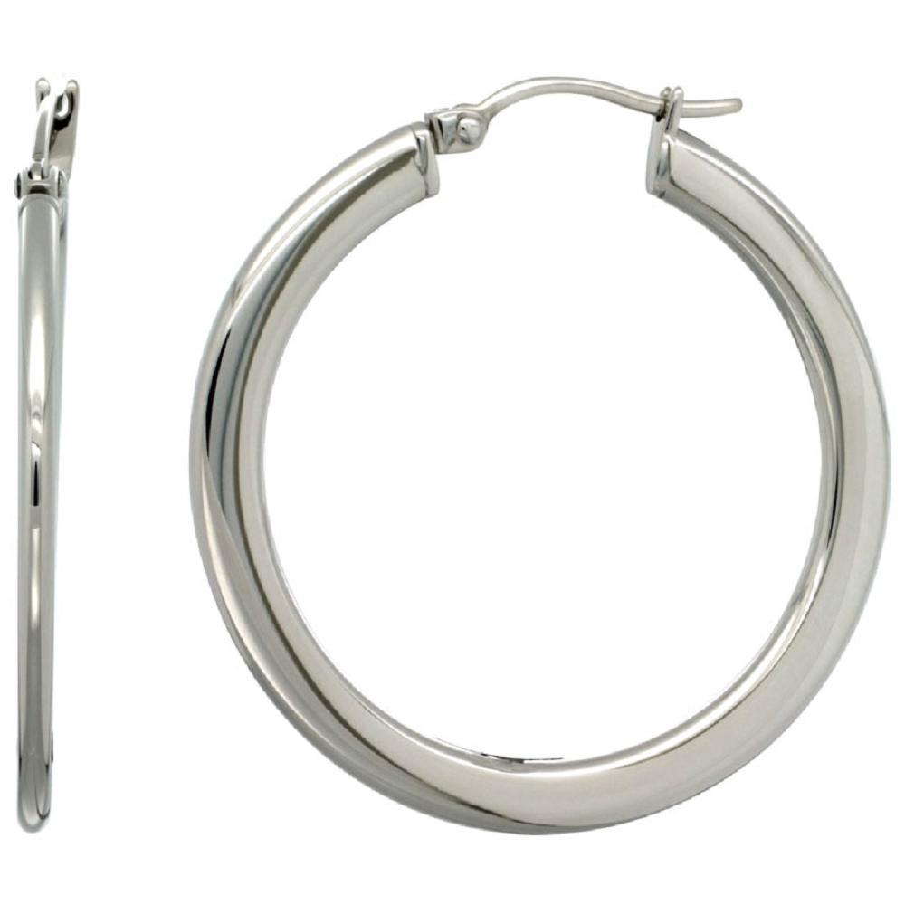 1-3/8 inch (36 mm) Stainless Steel Dollar Size 4mm Flat Tube Hoop Earrings