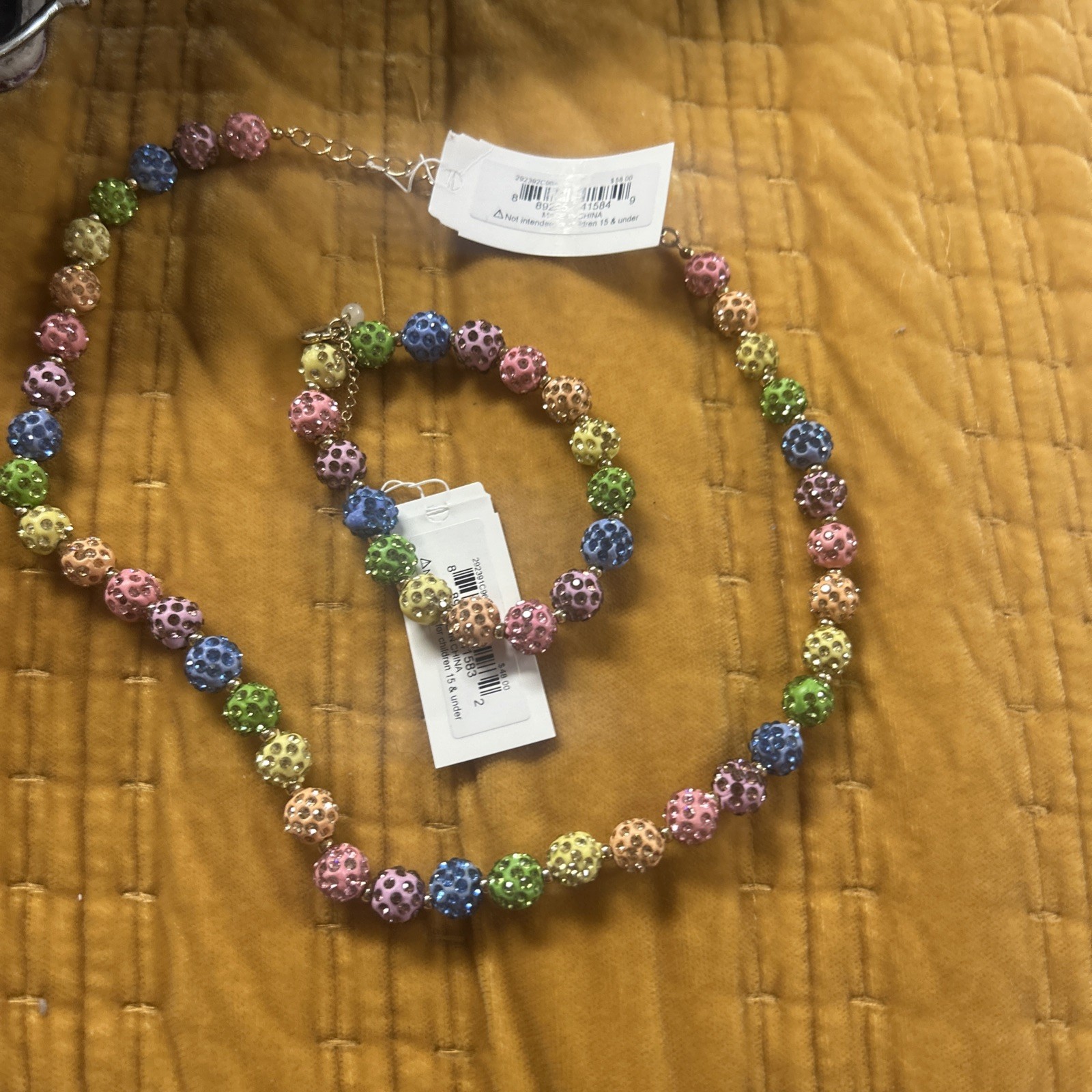 Betsey Johnson Pastel Rainbow Rhinestone Bead Collar Necklace & Bracelet (CA1)