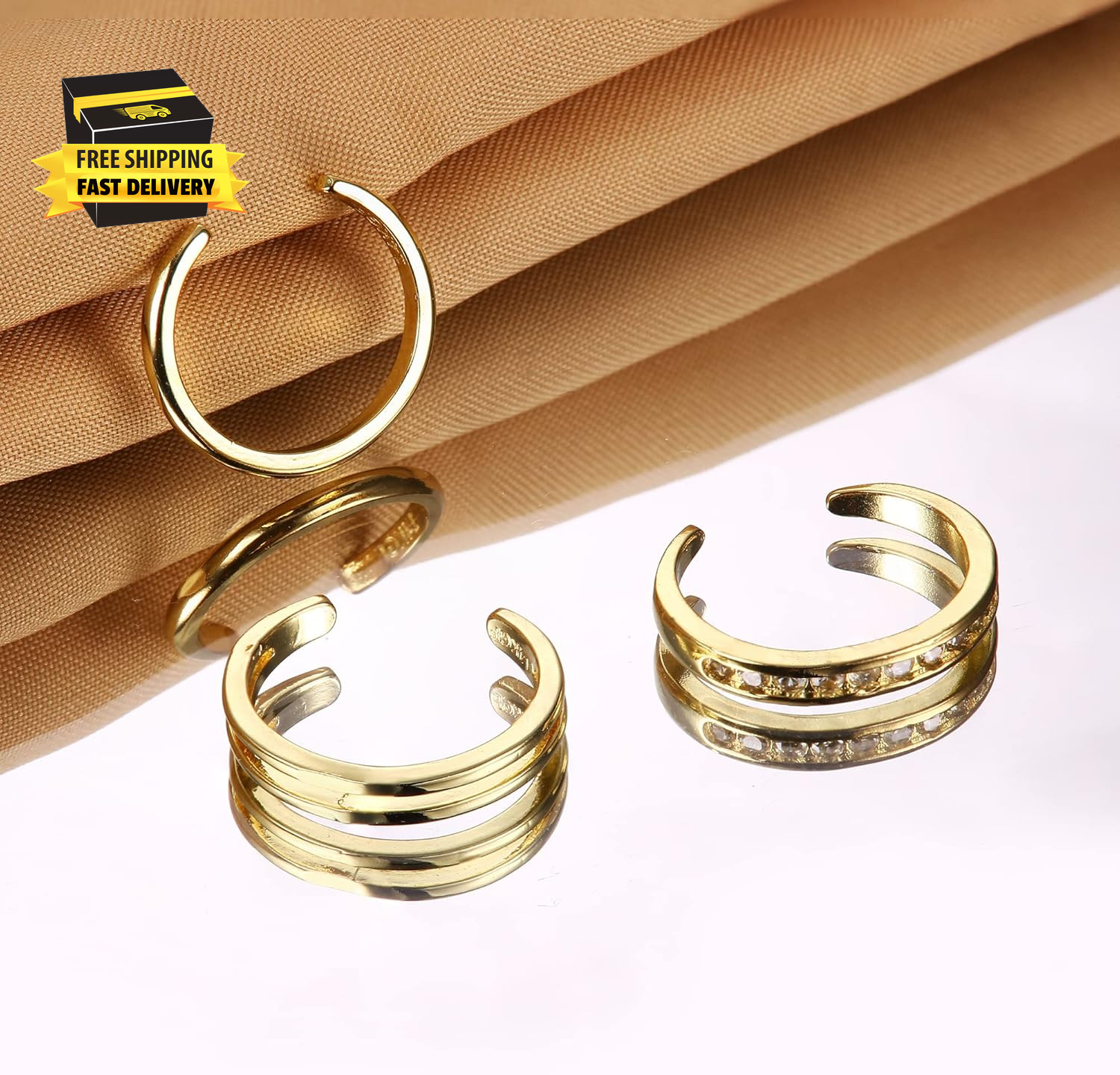 14K Gold Plated Toe Rings Adjustable Open Toe Rings Cubic Zirconia Band Toe Ring
