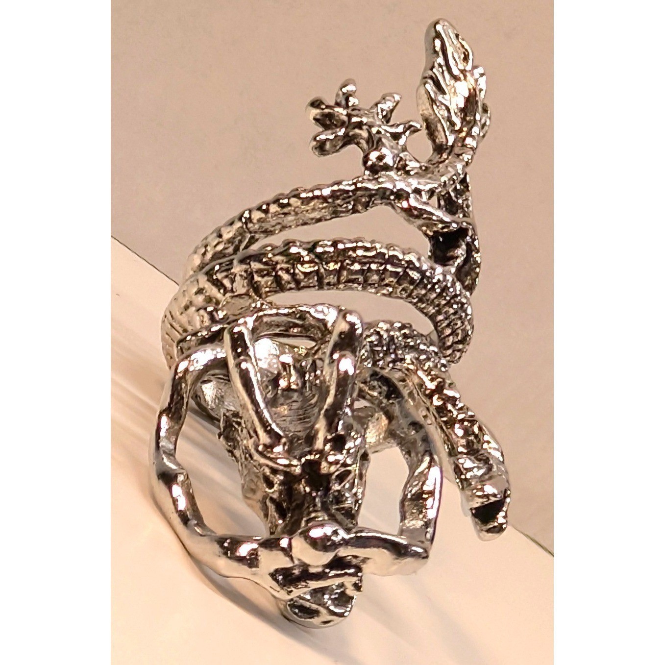New Dragon Wrap Ring Unisex Size 5 Silver Tone Mythical Gothic Statement Jewelry