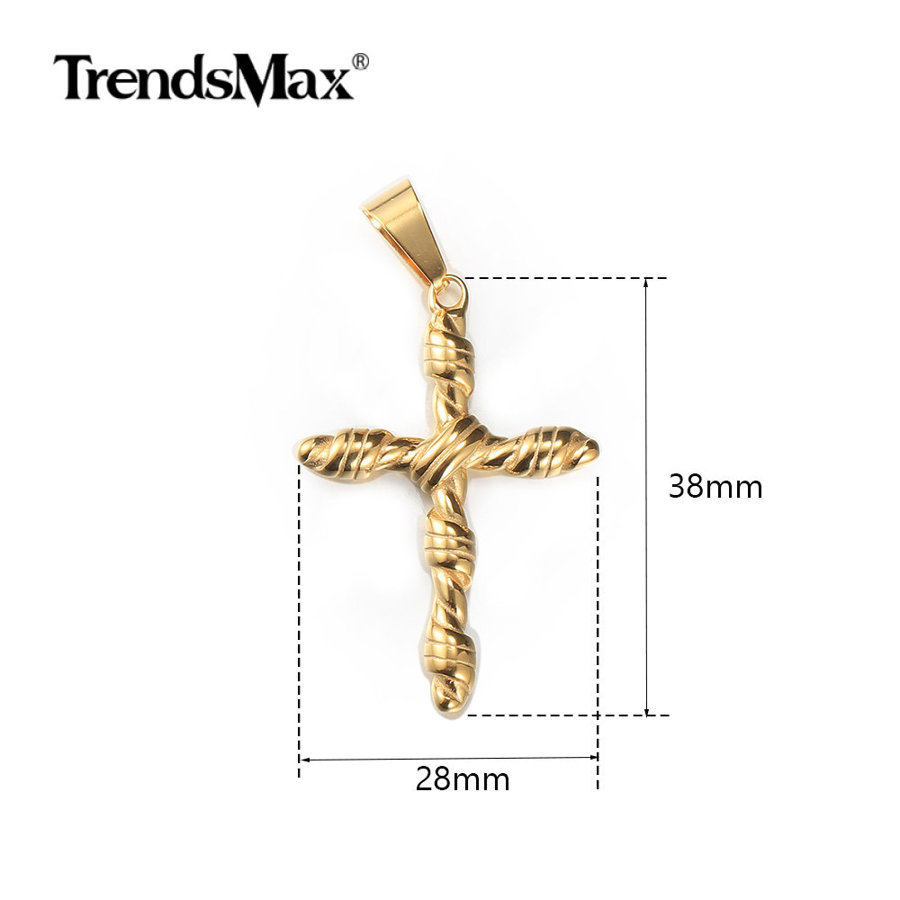 Gold Plated Stainless Steel Vintage Religious Cross Pendant Necklace Men’s Chain