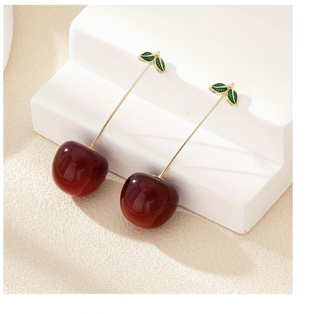 Cute Red Cherry Drop Dangle Fruit Earrings Trendy Jewelry Gift for Women