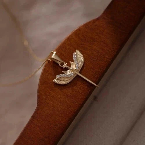 Charm Chain Pendant For Women’s 14K Yellow Gold Plated Simulated Diamond Round