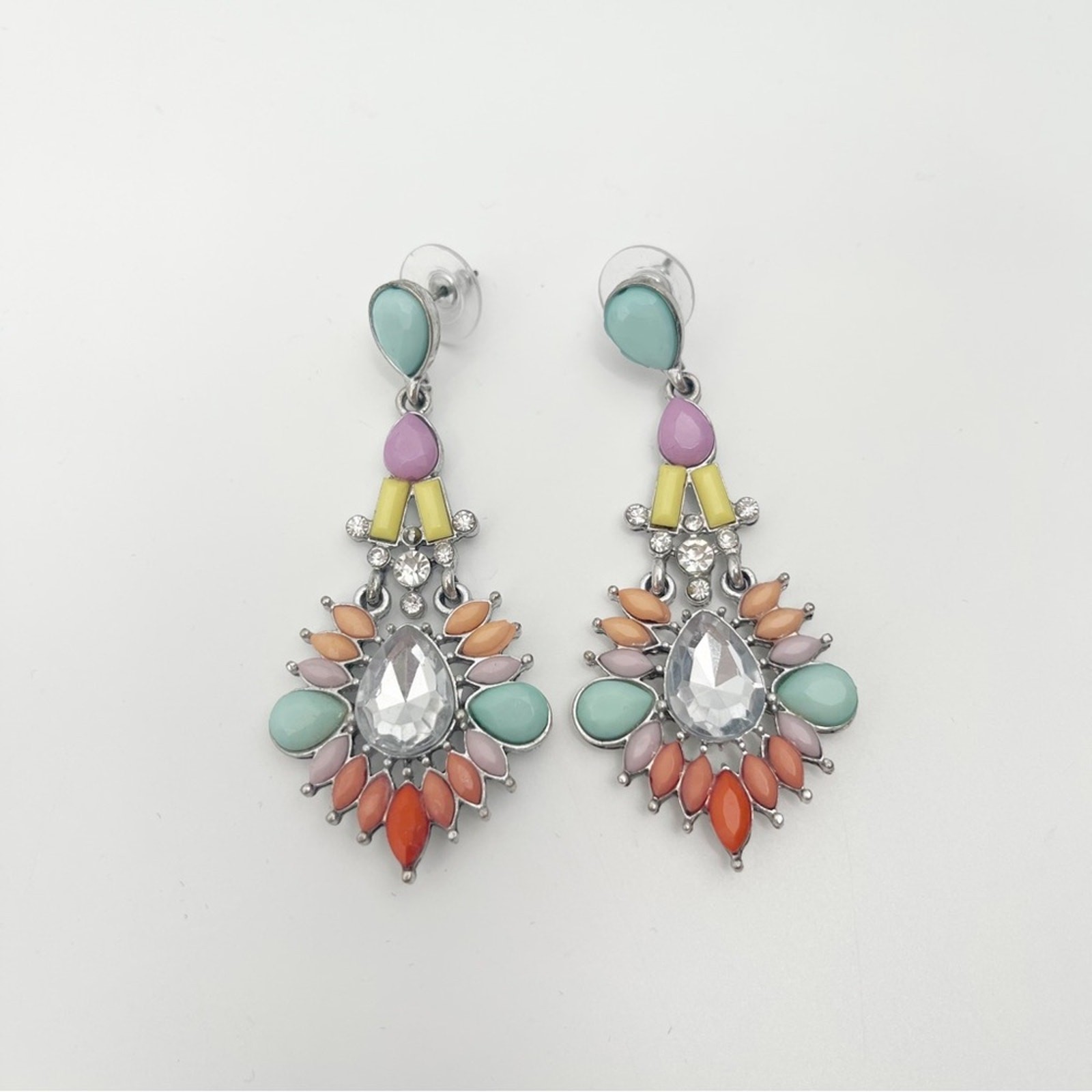 BOUTIQUE Earrings Drop Dangle Rainbow Pastel Silver Gemstone Rhinestone Cocktail