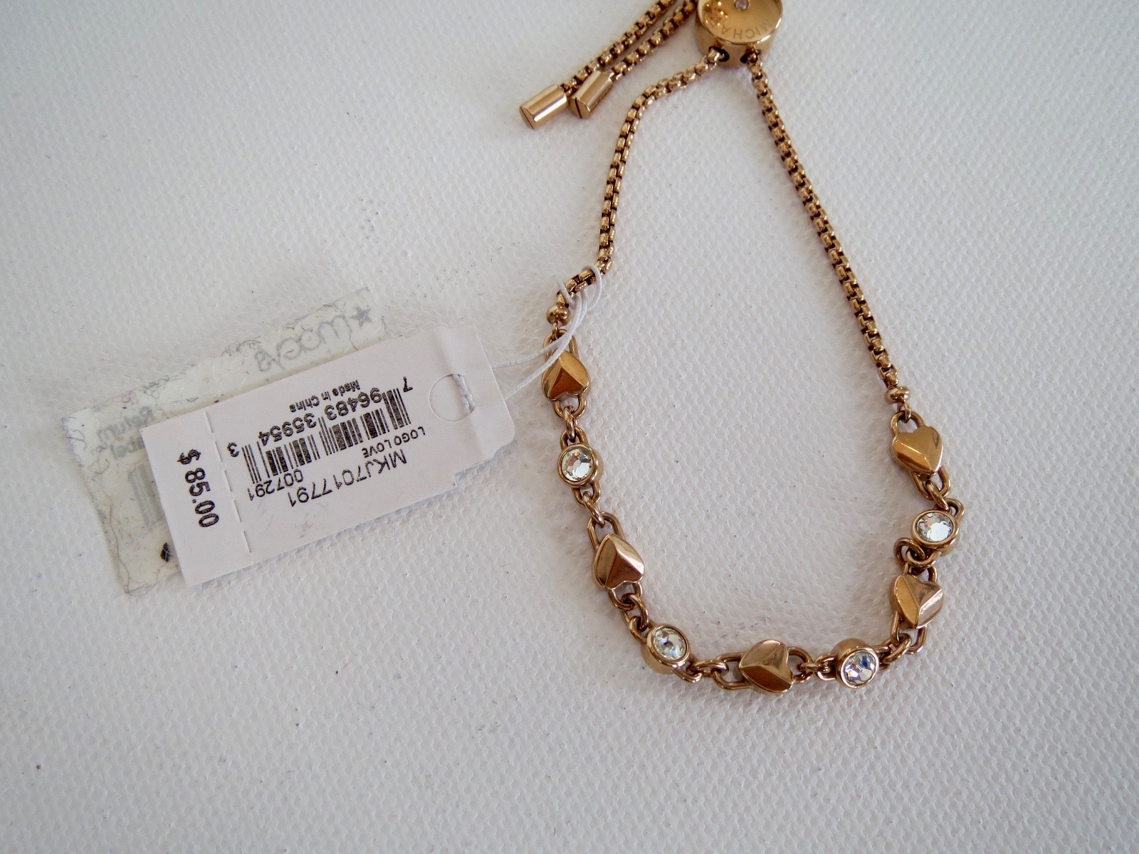 New w/Tags MICHAEL KORS Rose Gold Tone Adj Length BRACELET w/ Bezel Set Crystals