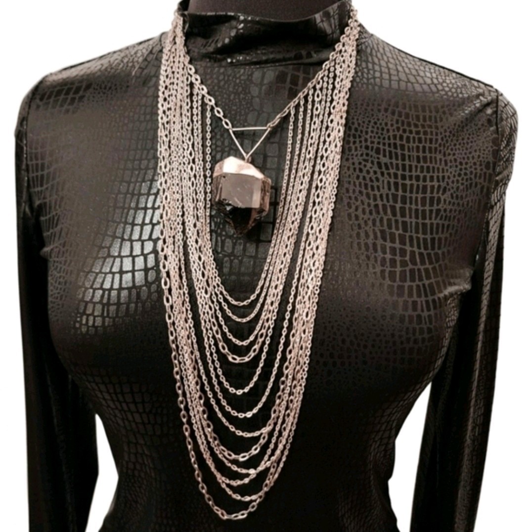Smokey Raw Quartz Multi Layered Chain Necklace OTCD Goth Fashion