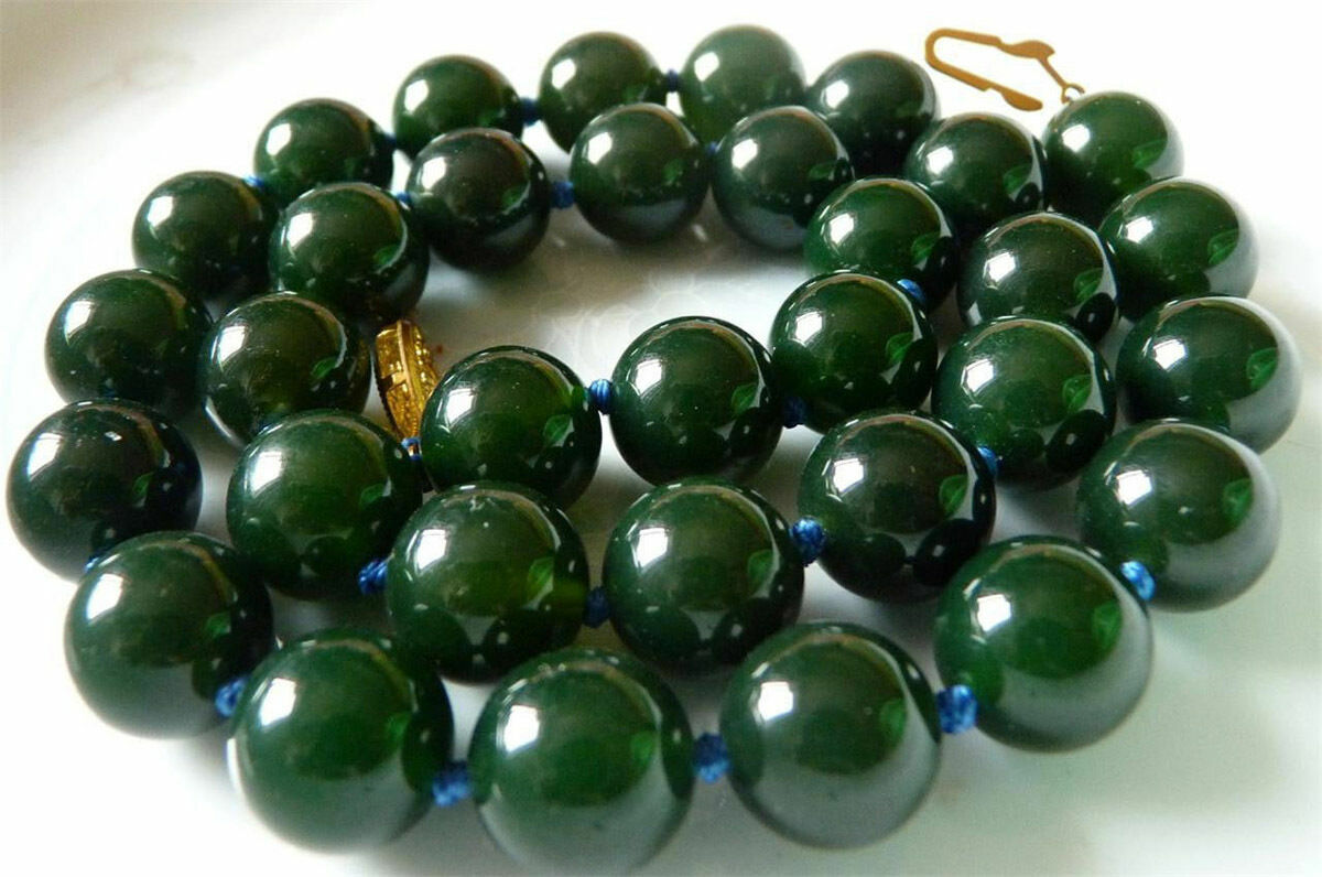 Natural 6/8/10/12mm Dark Green Jade Gemstone Round Beads Necklace 18″