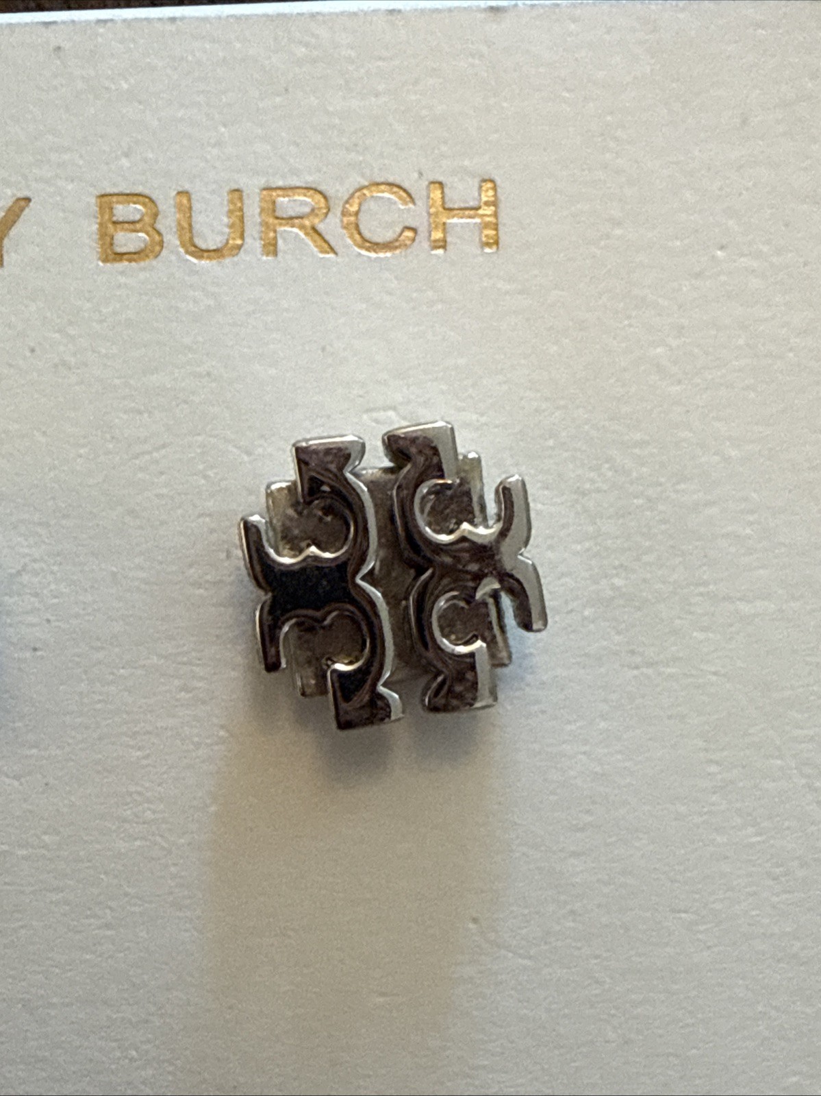 Tory Burch Silver Tone T Logo Stud Earrings Metal Butterfly Closure 53355 New