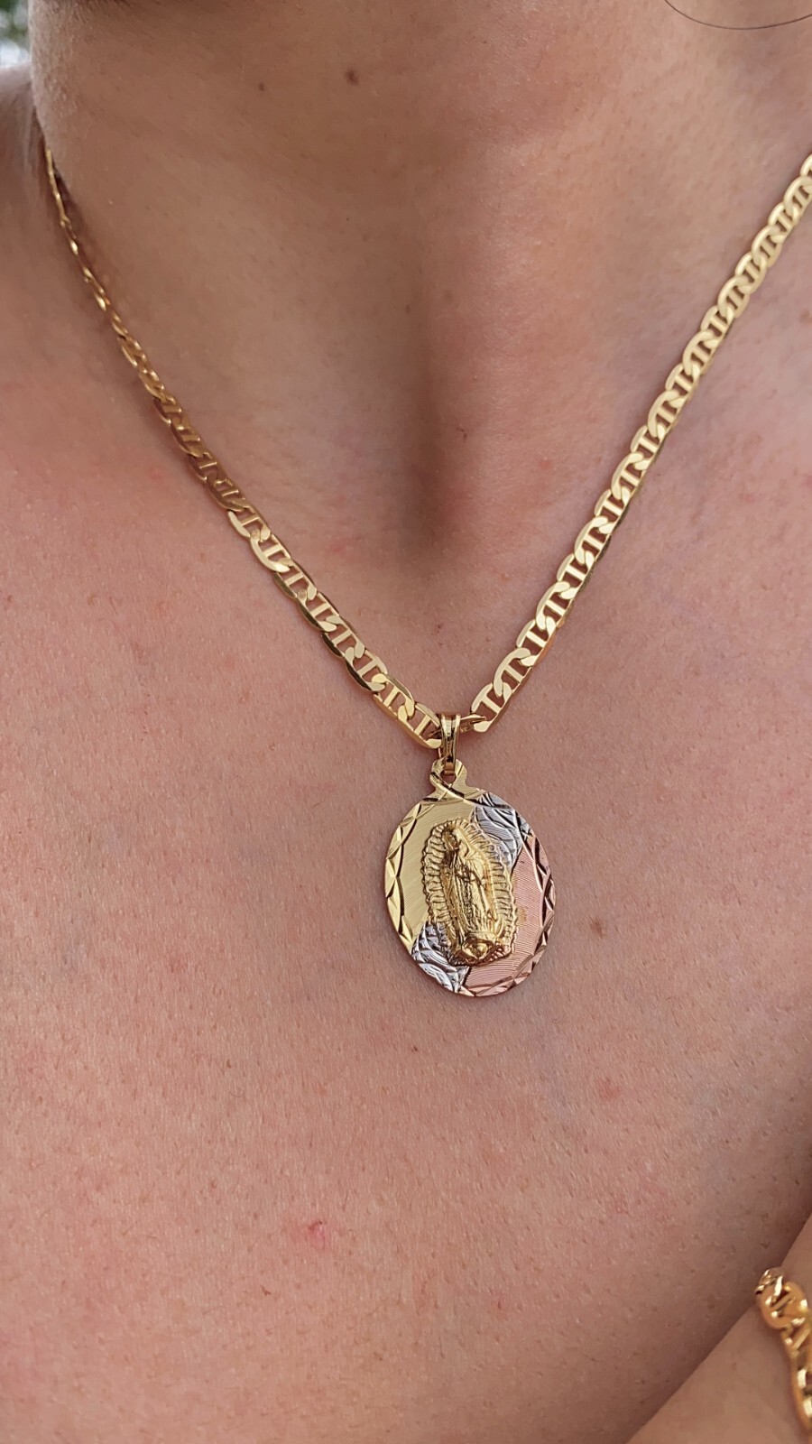 14K Gold Filled Virgem de Guadalupe Set Necklace 20″ and Bracelet 7.5″ Womens