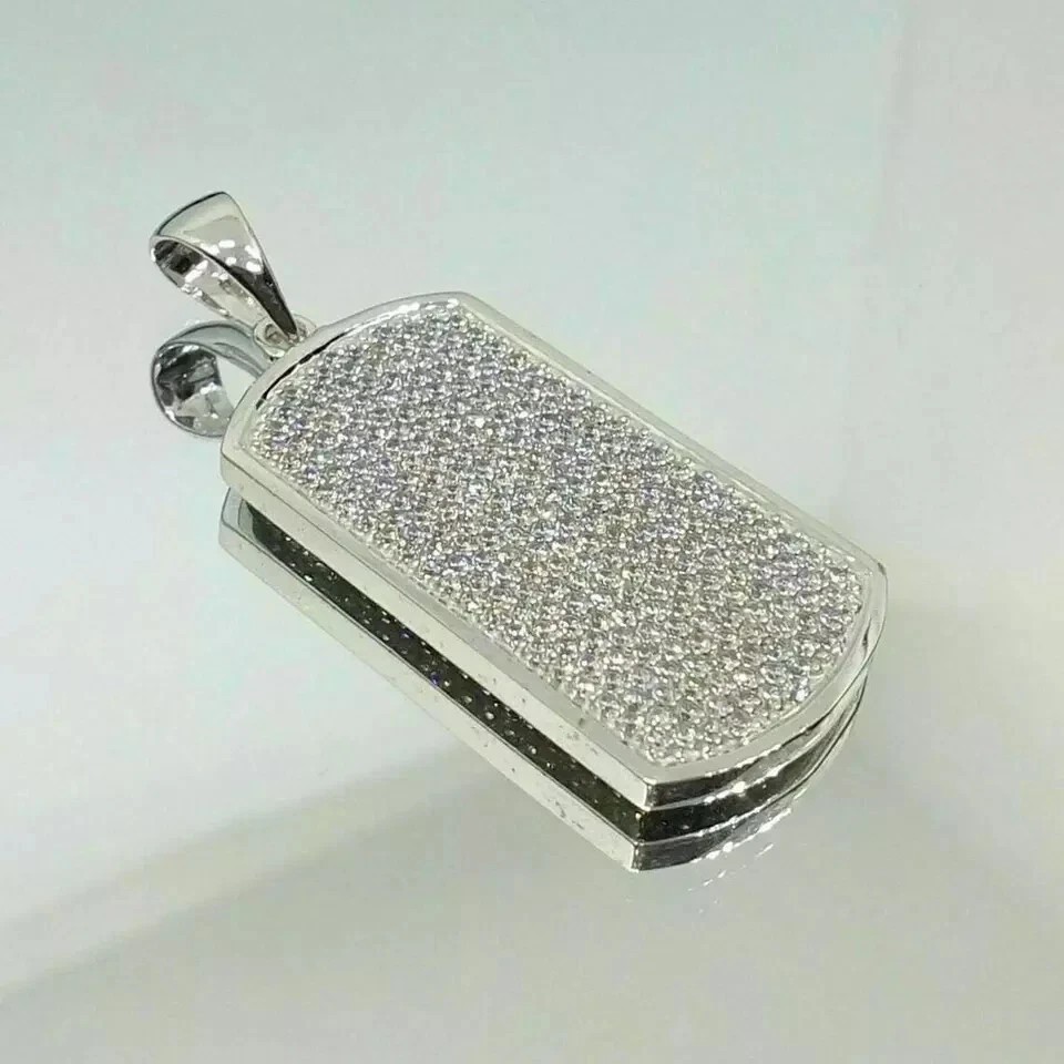 2Ct Round Cut Simulated Diamond Dog-Tag Pendant In 14K White Gold Plated