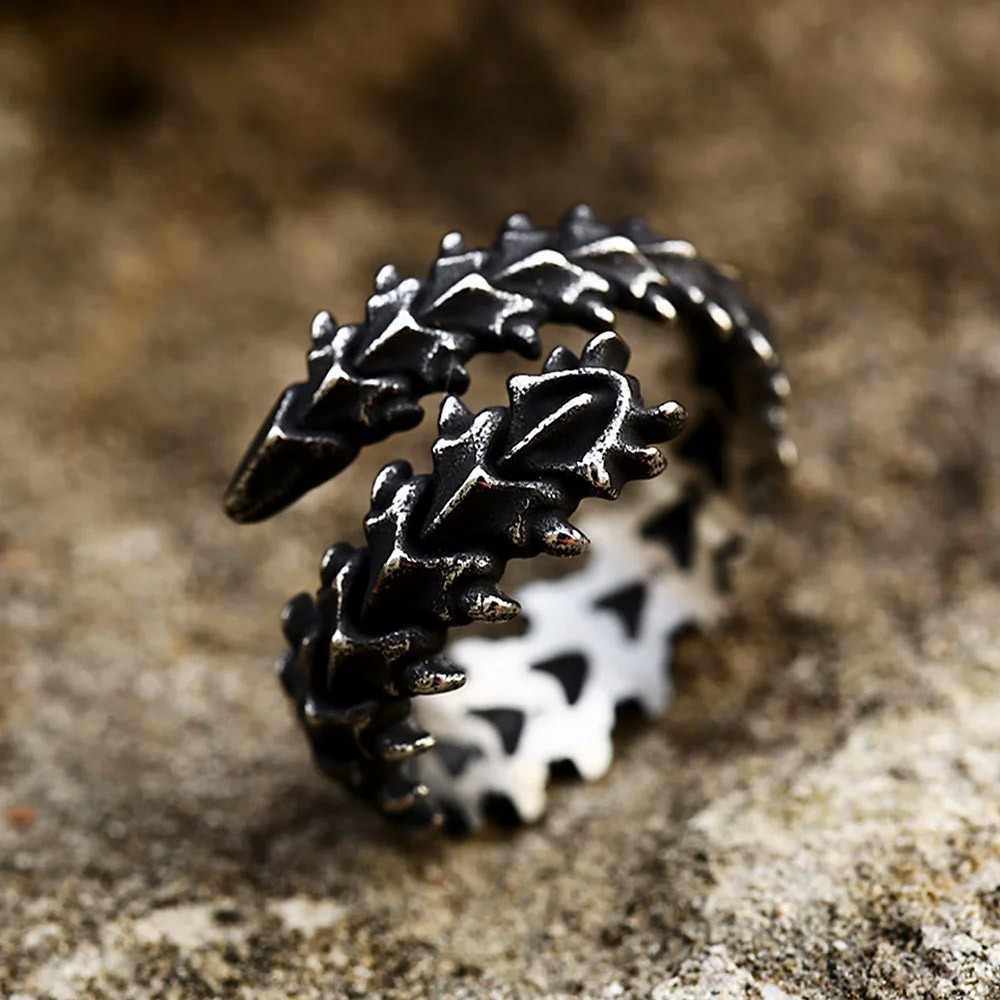 Gothic Dragon Bone Rings for Men Women Punk Stainless Steel Biker Ring Size 7-13