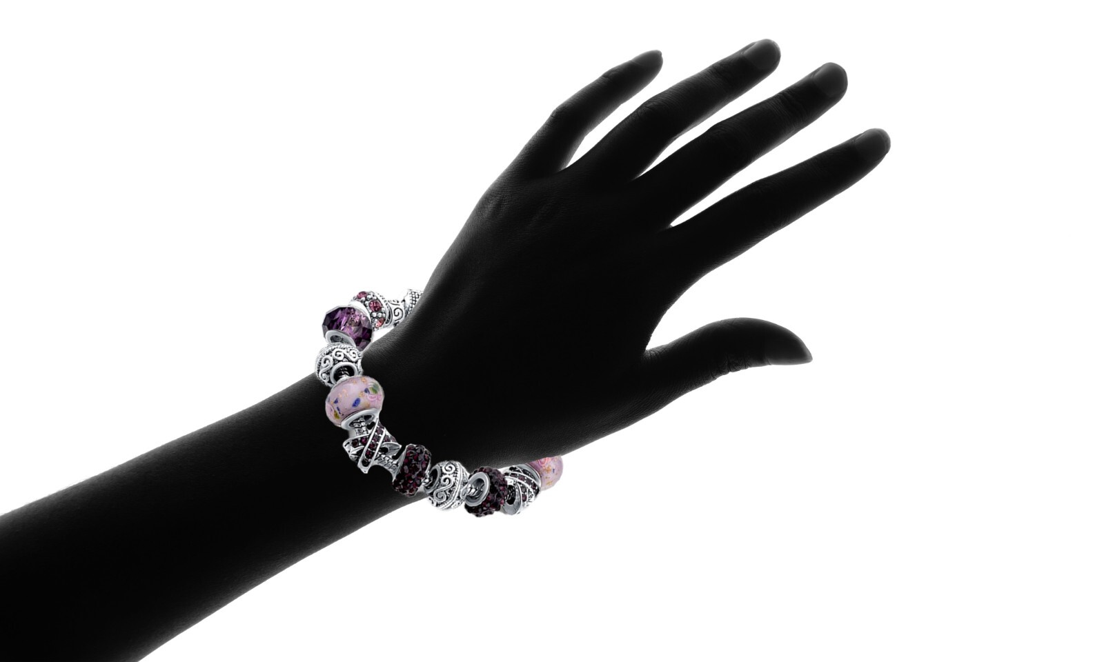18K White Gold Plated Purple Crystal Charm Bracelet Made with Swarovski Elements
