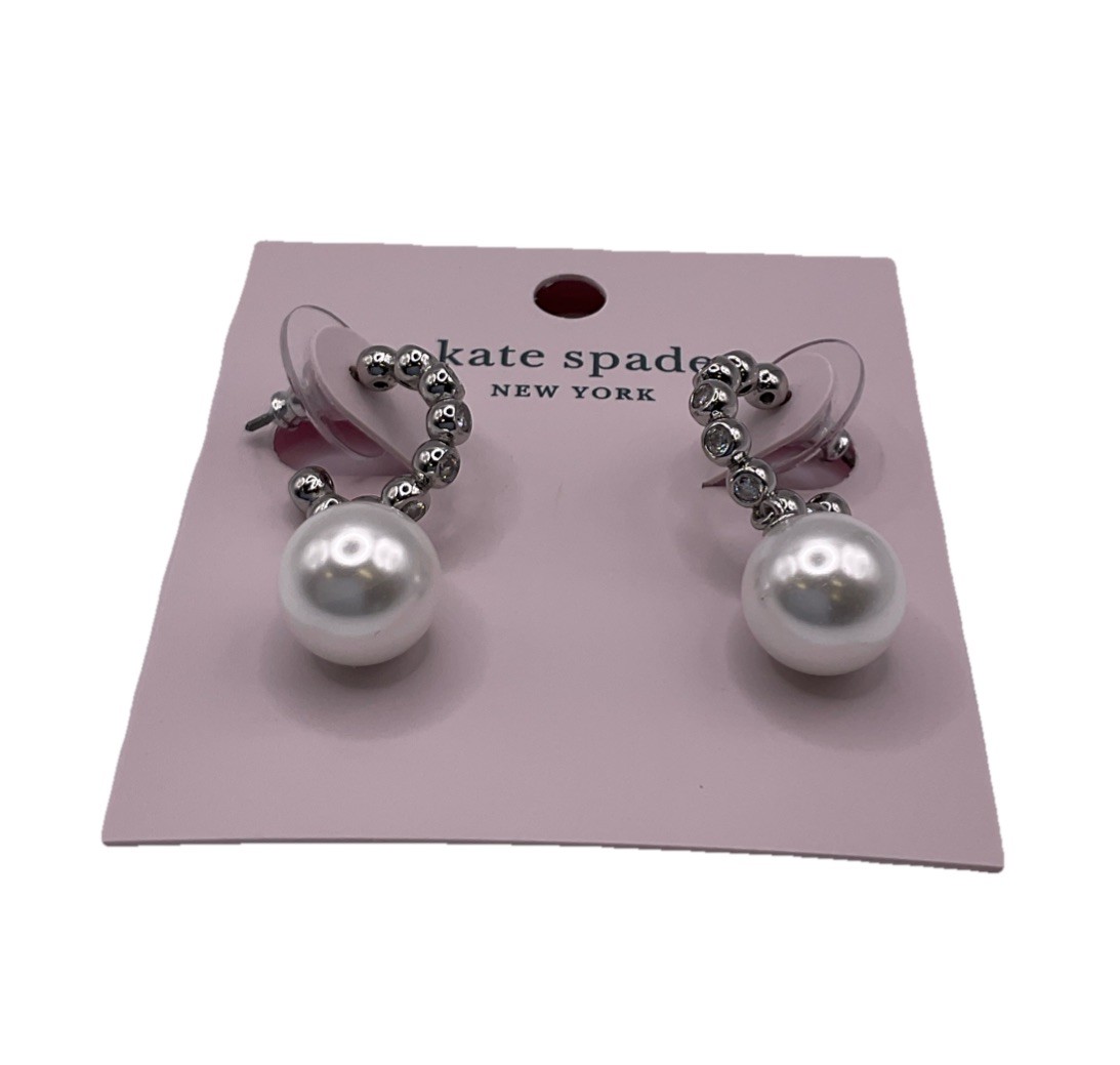 Kate Spade Earrings Modern Pearls Drop Huggies Cream Silver NEW Jewelry Gift