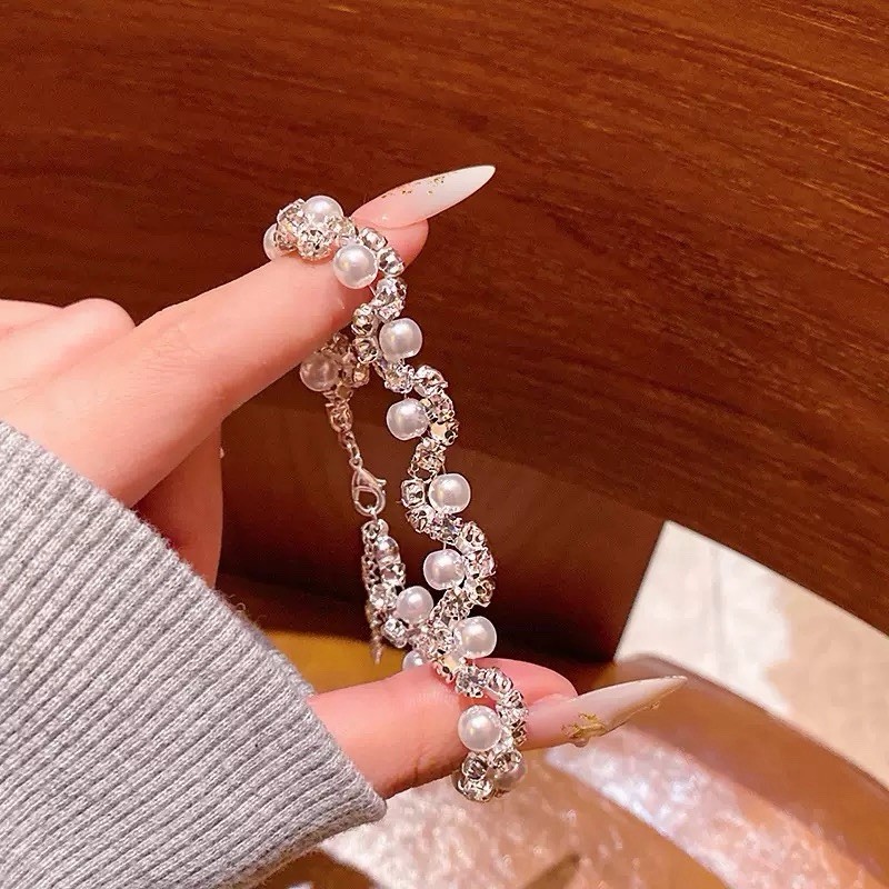 Pearl Crystal Bracelet,Bridal Bracelet,Cute Romantic Pearl Bracelet,002