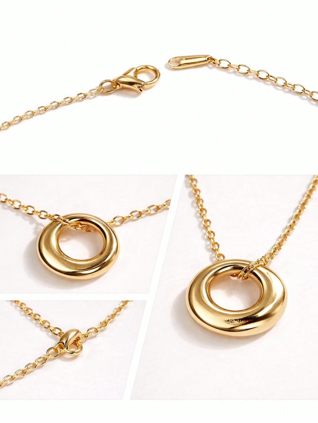 FICCINO Classic Elegant Gold-Plated Titanium Steel Donut Pendant Necklace