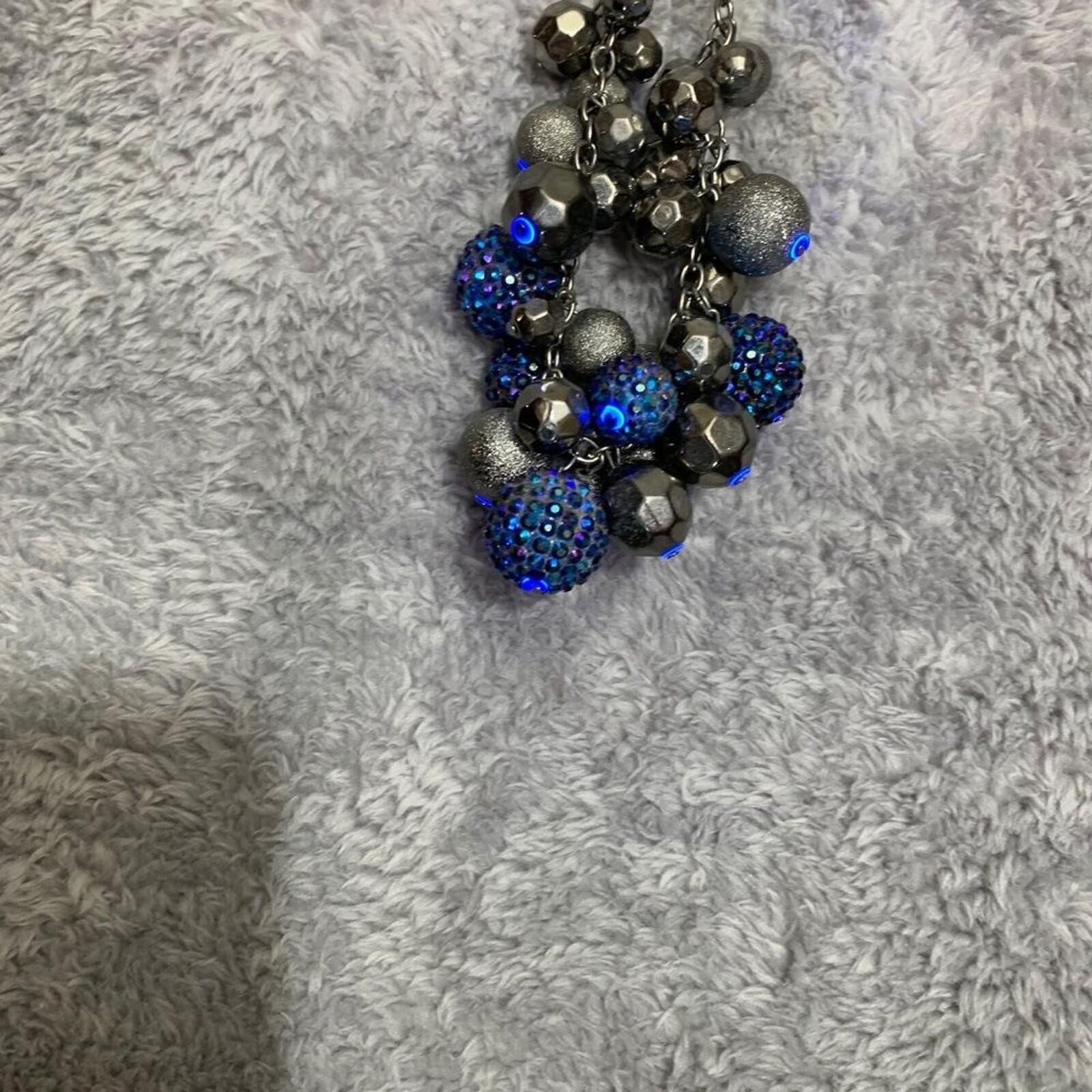 Unbranded Statement NecklaceWomen OS Gunmetal Blue Pave BeadedChunky Bib Cluster