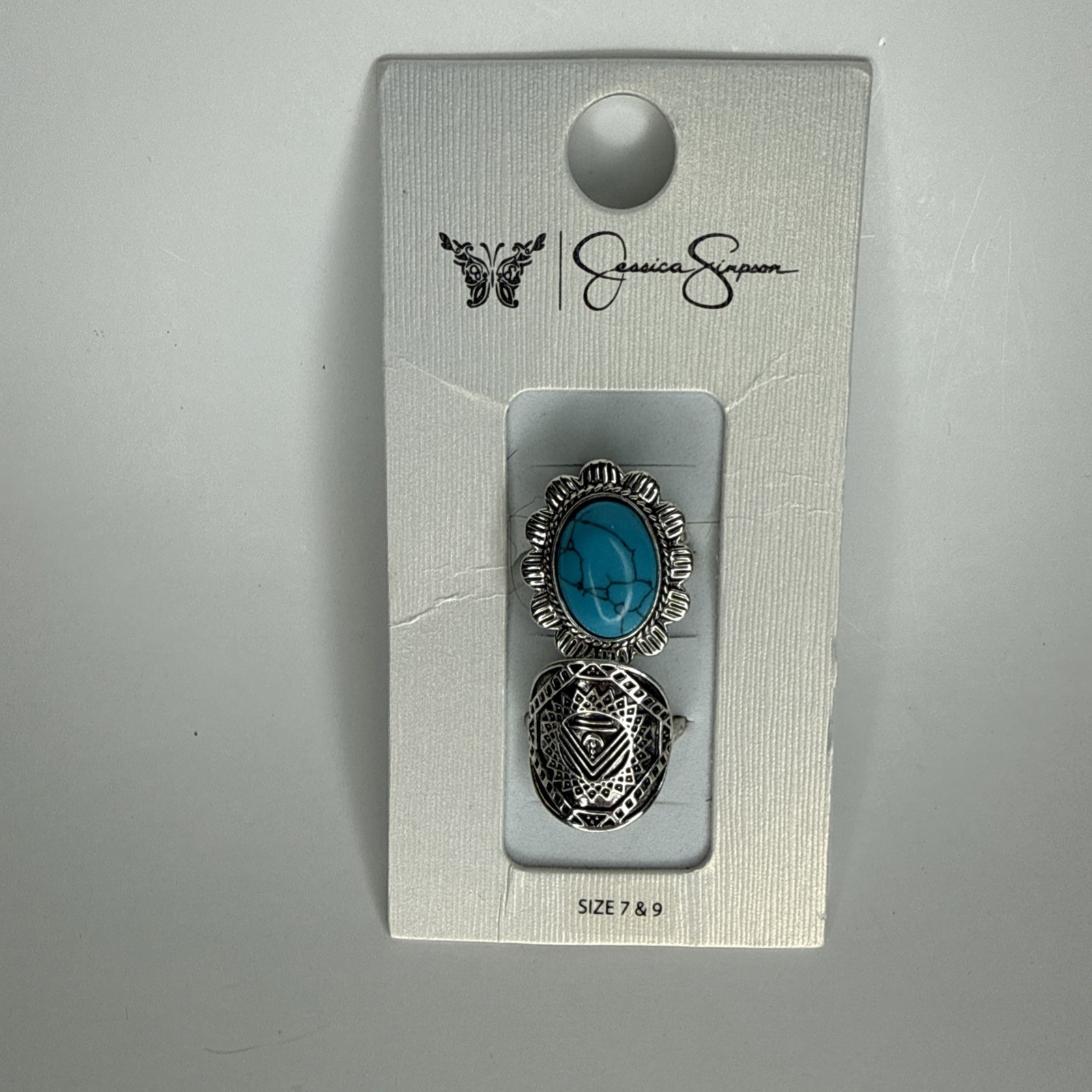 Jessica Simpson Ring Set of 7 &9 Silver Size 7 & 9 Turquoise