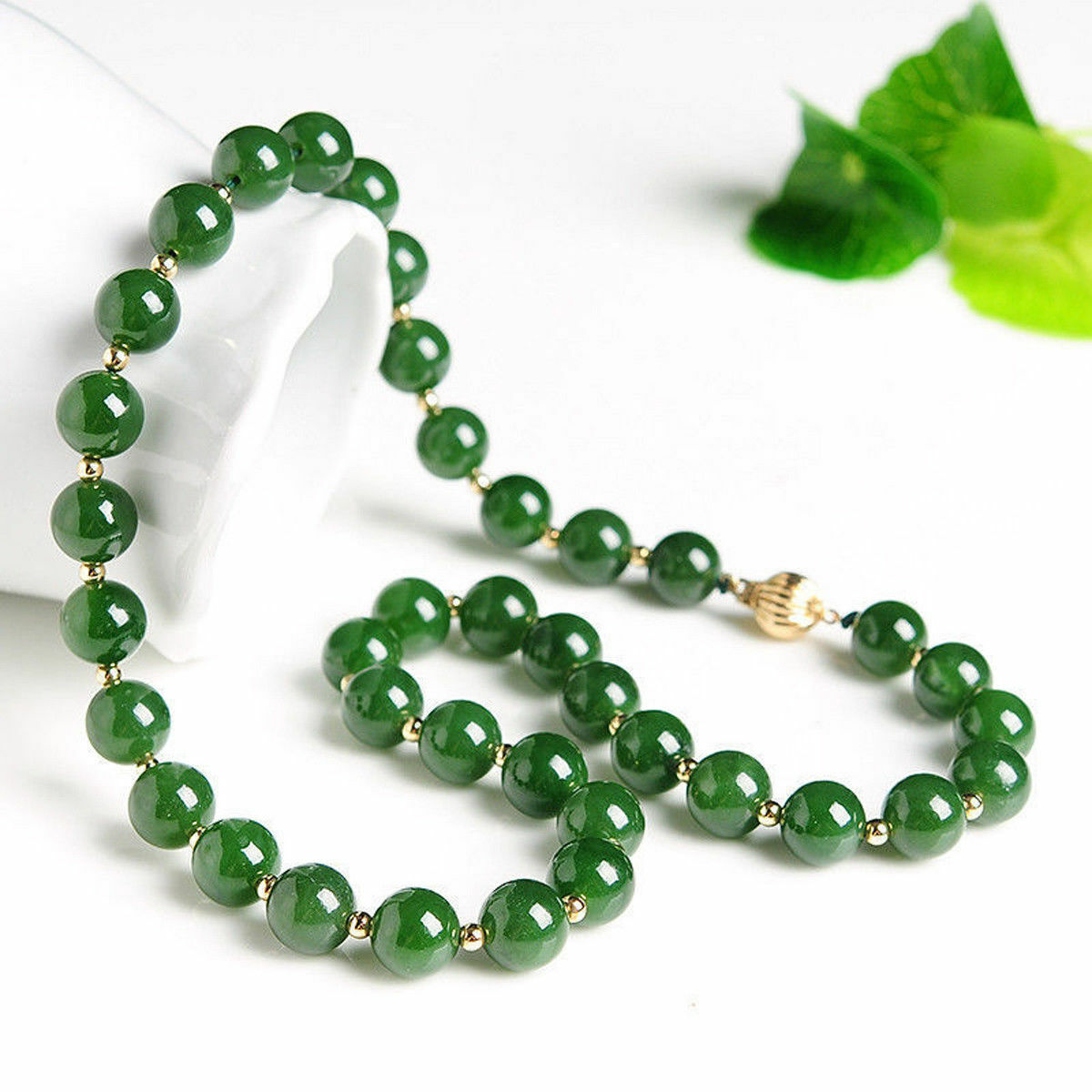 Natural 8mm Green Jade Round Gemstone Beads Necklace 18” AAA++
