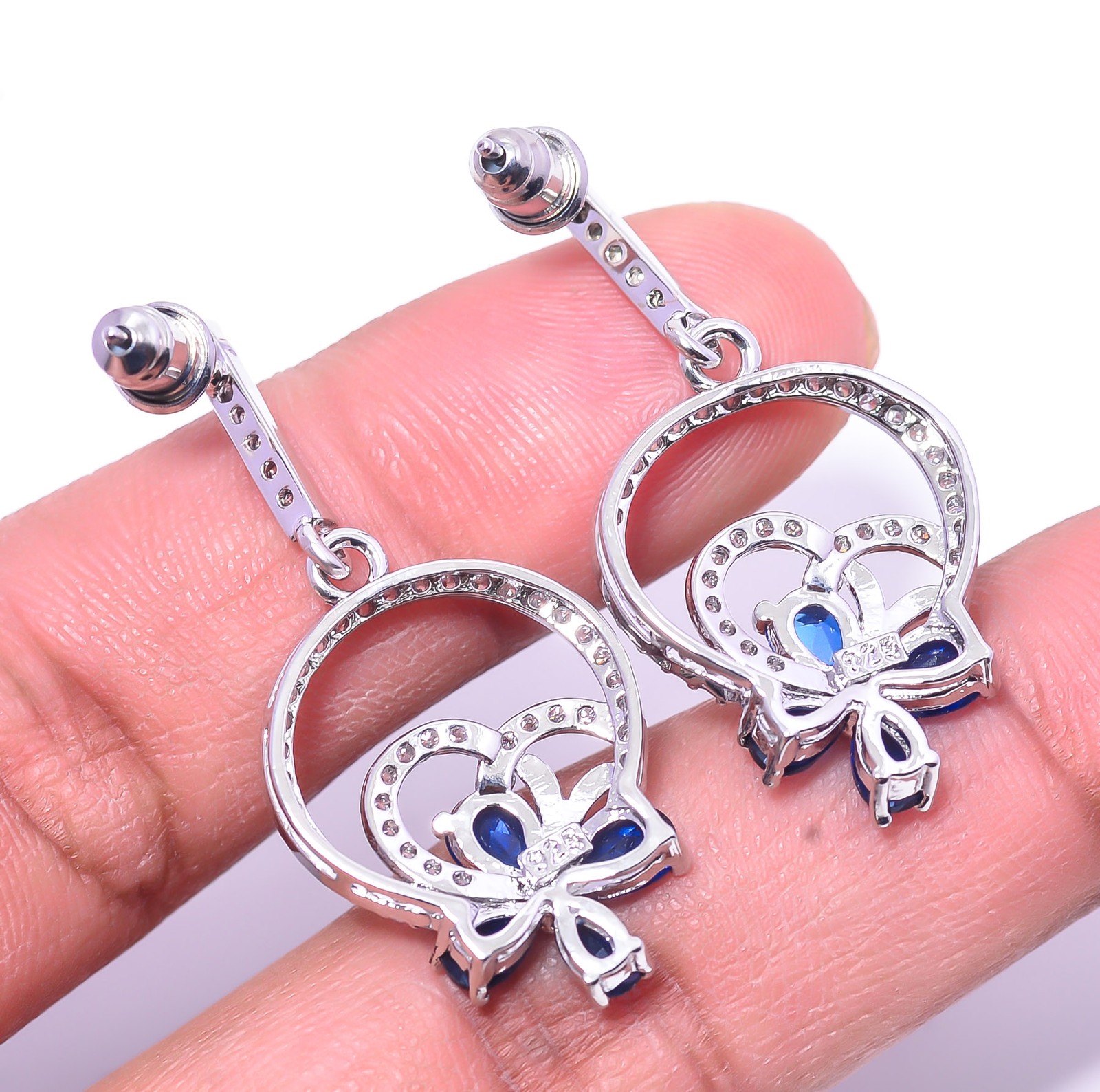 Blue Sapphire – Simulated & Cubic Zirconia 925 Sterling Silver Earring 1.56″ E86
