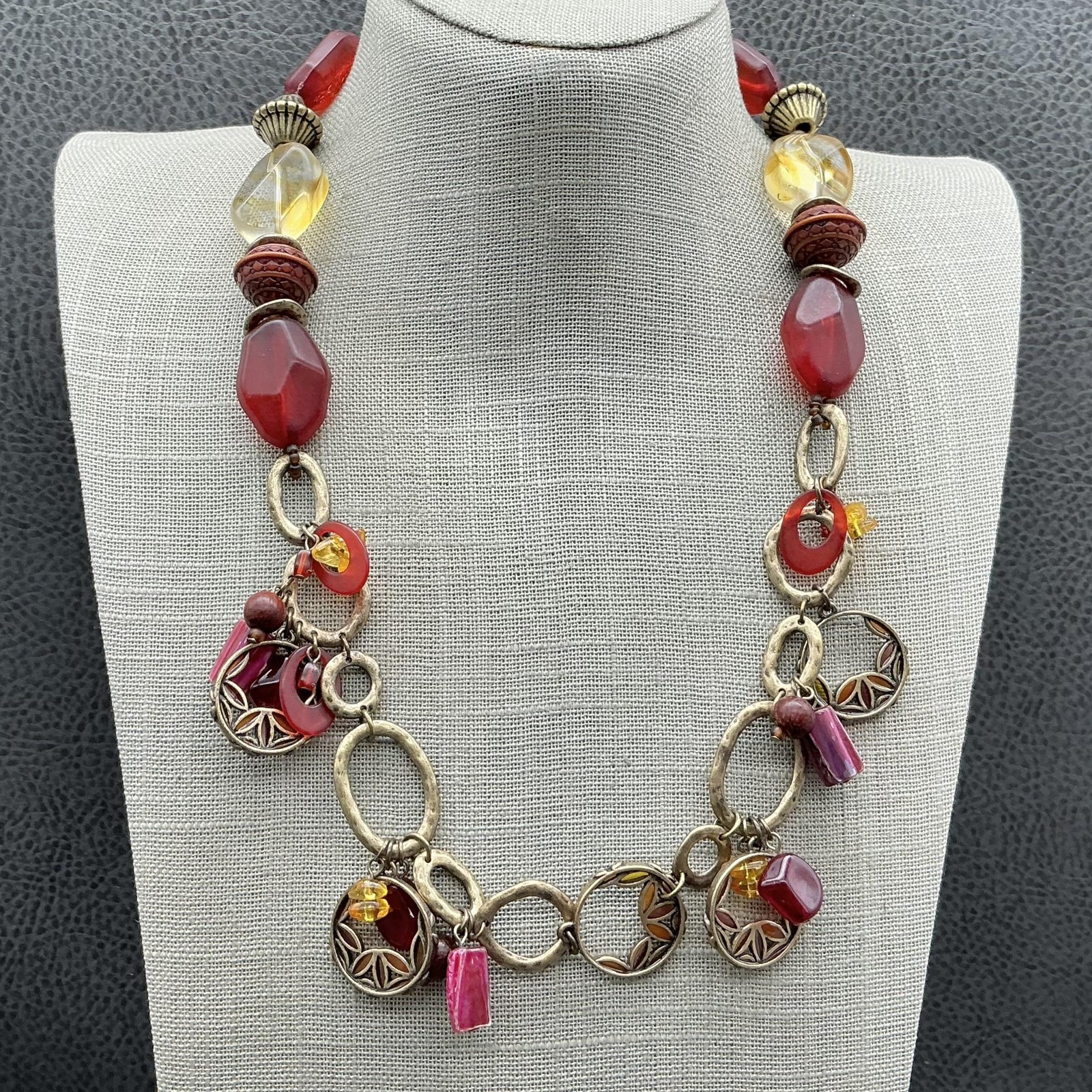 Coldwater Creek Necklace Multicolor Wood Beaded Charm 20 In Womens Boho Jewelry