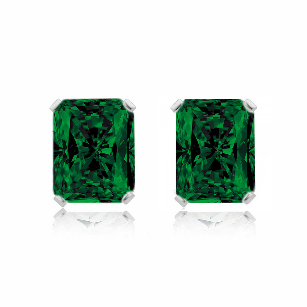 Women’s 925 Sterling Silver 2.00CTTW Emerald Cut Emerald Stud Earrings 7x5MM