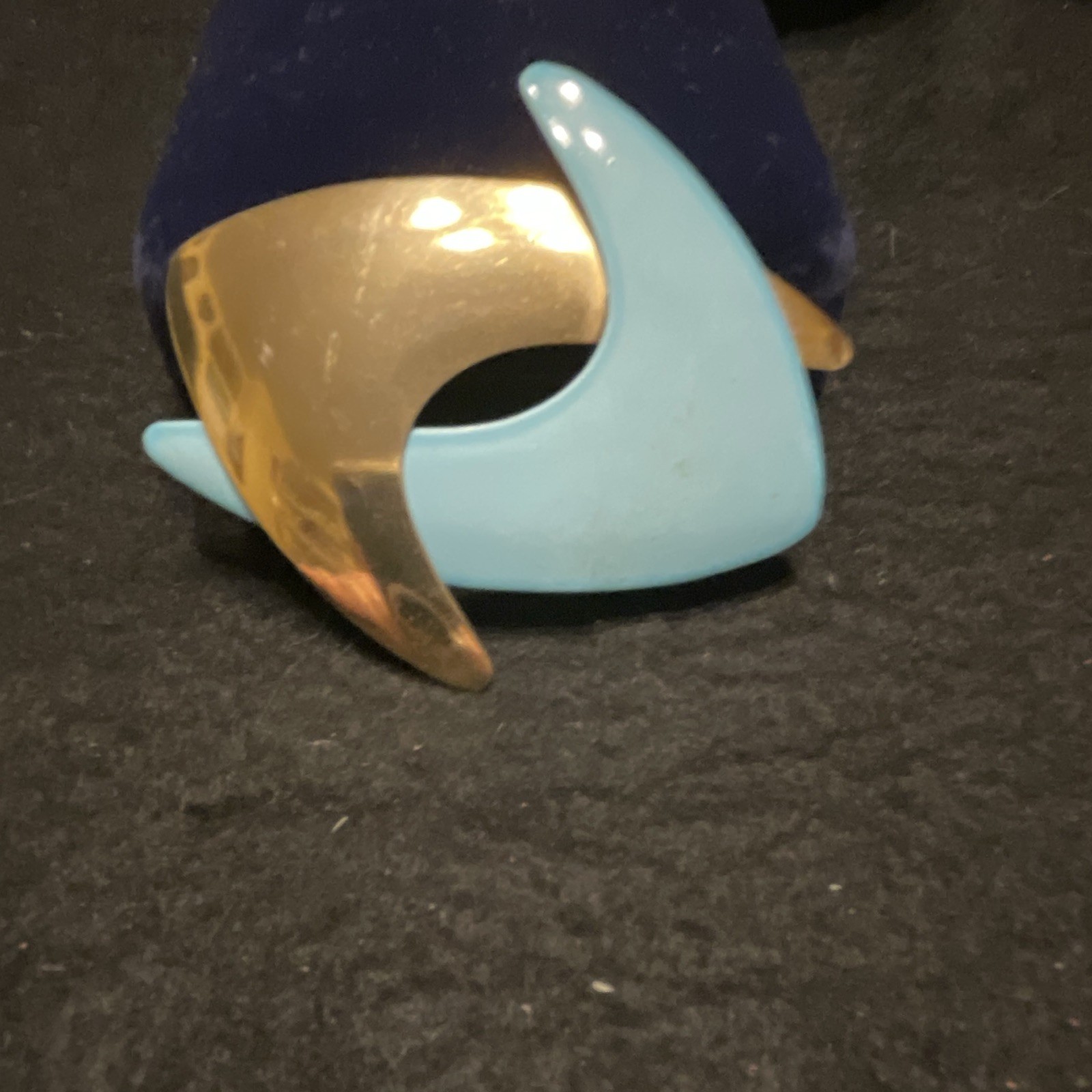 MCM Atomic Gold Tone Metal & 60’s Blue Painted Metal Brooch. 2&3/4”x 2&1/4”